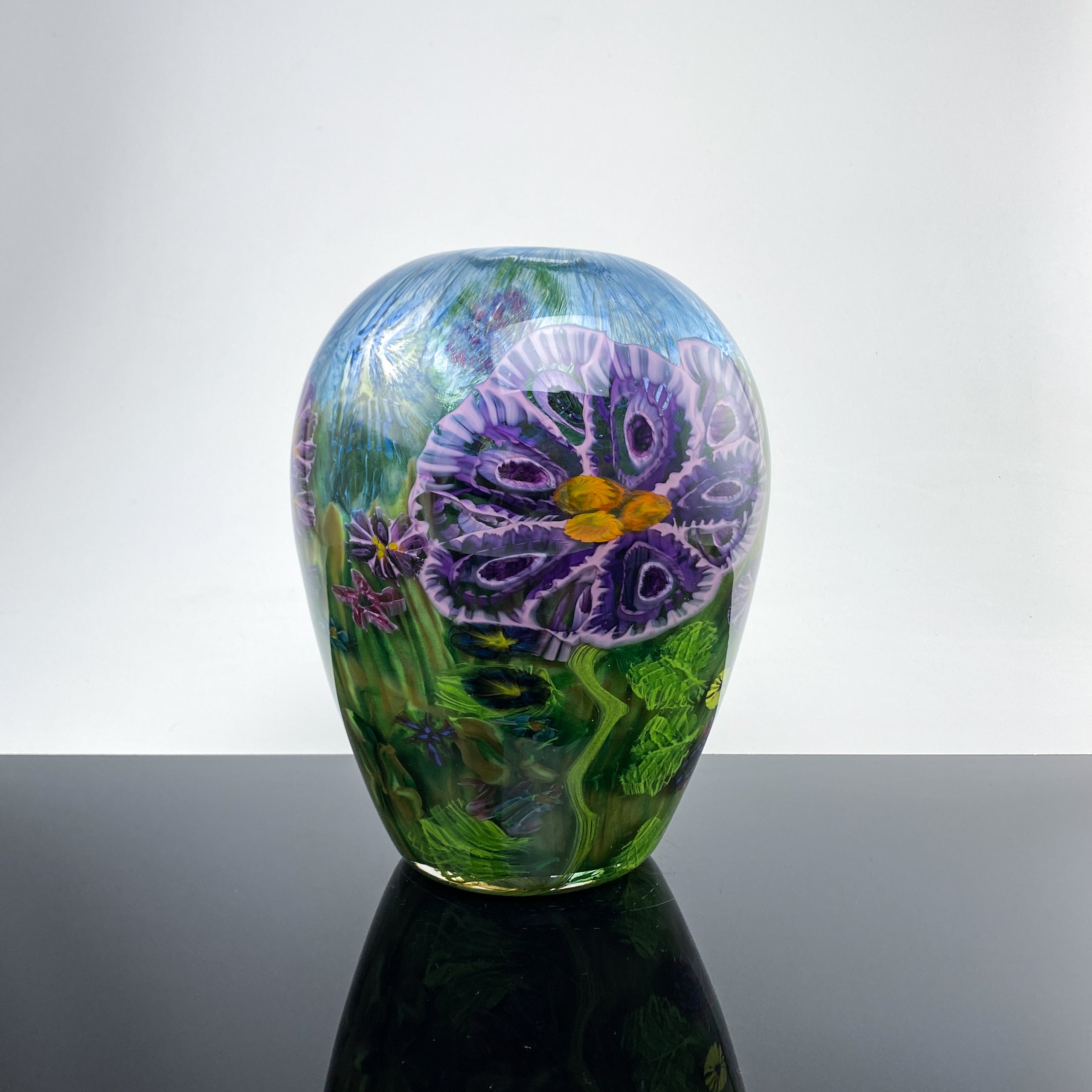 Multi layered murrine landscape vase third degree glass factory